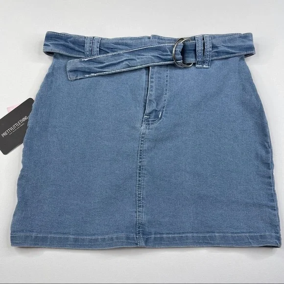 Pretty Little Thing Skirt Denim Blue Jean Boho Concert Summer Festival New - Picture 1 of 9